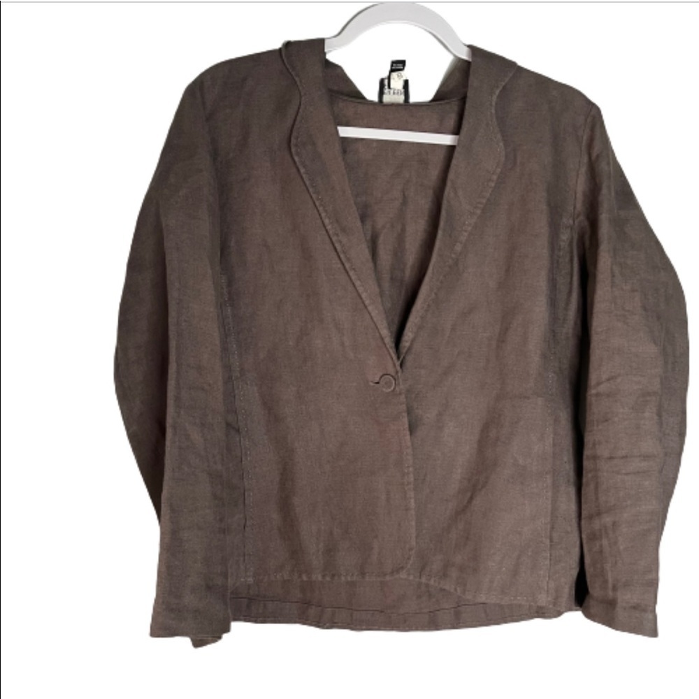Eileen Fisher Brown Irish Linen Blazer Size M Medium Lagenlook Coastal Grandma.